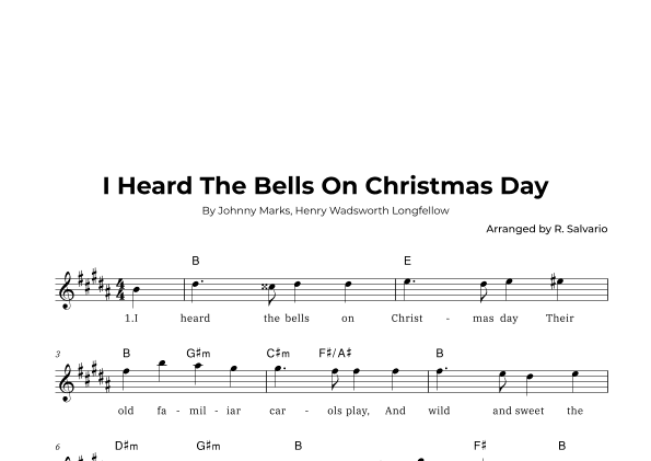 I Heard The Bells On Christmas Day (Key of B Major) (arr. R. Salvario)