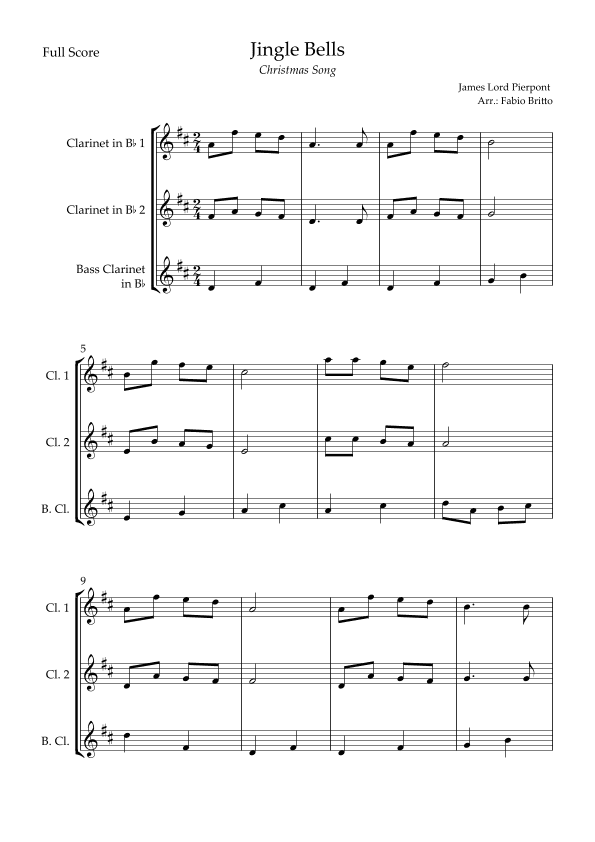 Jingle Bells (Christmas Song) for Clarinet Trio (arr. Fabio Britto)