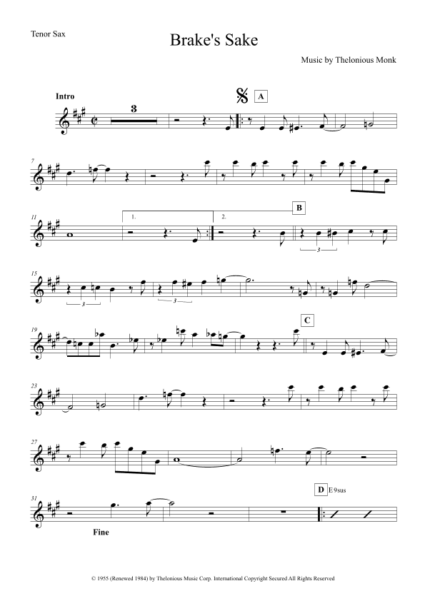 Brake's Sake (arr. The Sheet Music Library)