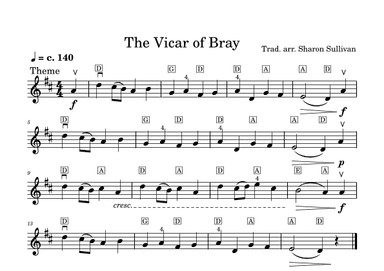 The Vicar of Bray Grade1+ violin/lead sheet (arr. Sharon Sullivan)