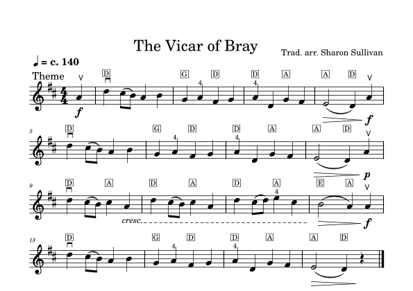 The Vicar of Bray Grade1+ violin/lead sheet (arr. Sharon Sullivan)