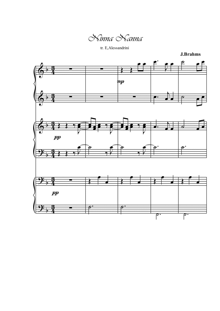 Lullaby. Piano 6 hands (arr. Ester Alessandrini)
