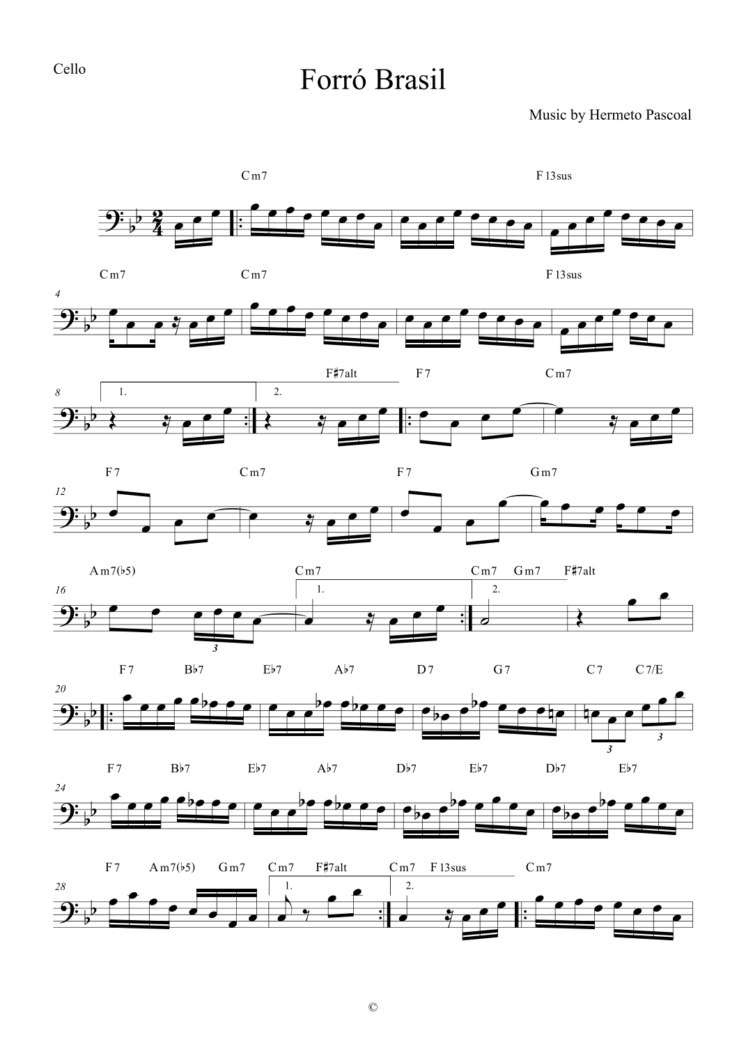 Forró Brasil by Hermeto Pascoal - Lead Sheet for Cello (arr. The Sheet Music Library)