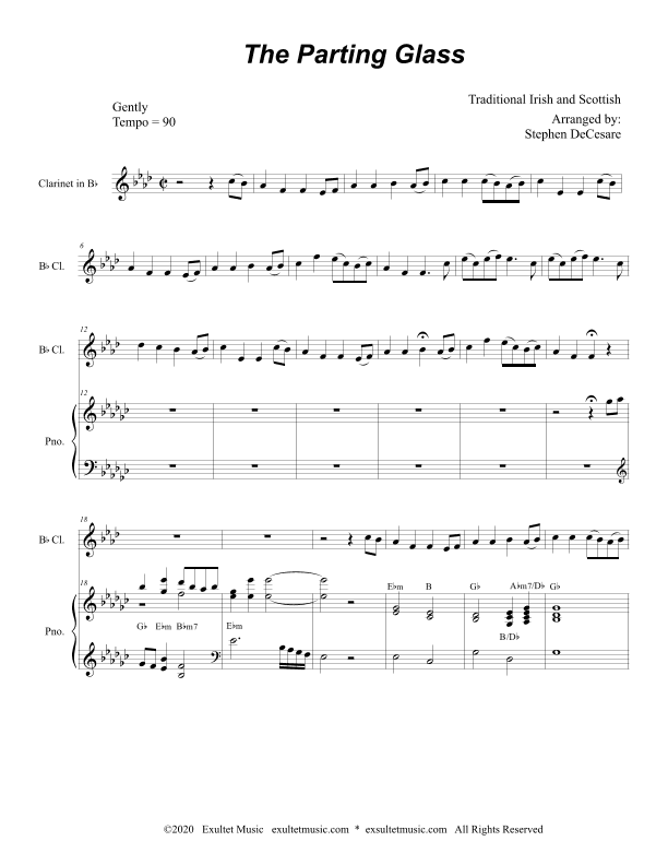 The Parting Glass (for Bb-Clarinet solo and Piano) (arr. Stephen DeCesare)