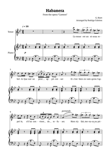 Habanera (for tenor - G minor/major) (arr. Rodrigo Faleiros)