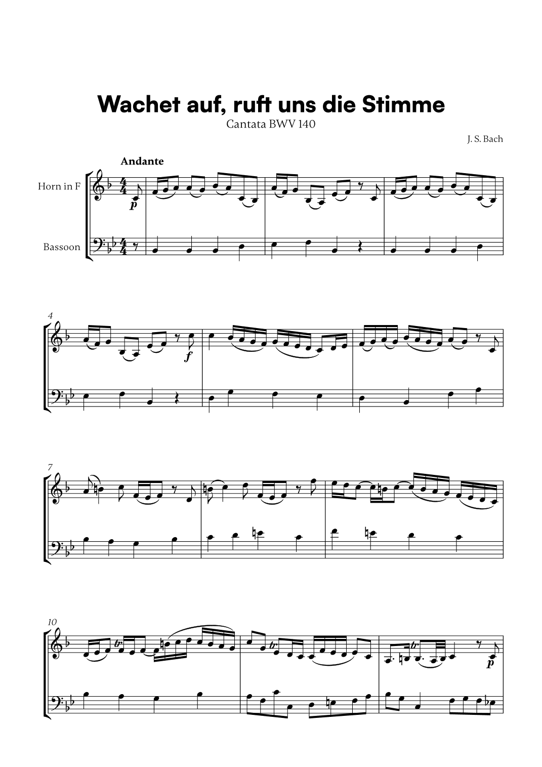 Johann Sebastian Bach - Wachet auf, ruft uns die Stimme (for French Horn and Bassoon) (arr. Cadenza Editions)