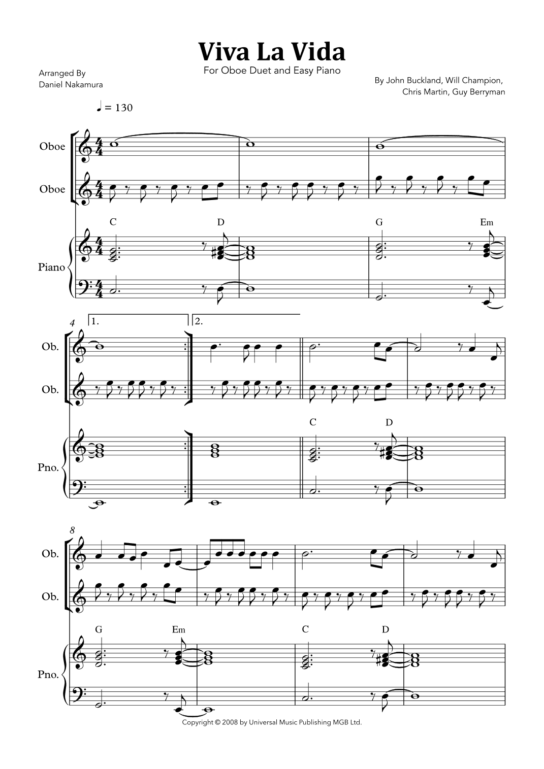 Viva La Vida (arr. Daniel Nakamura)
