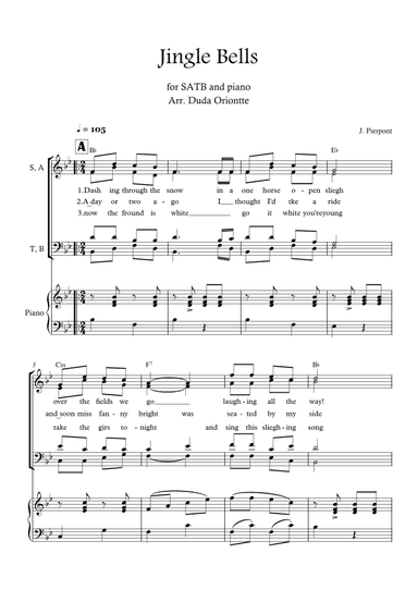 Jingle Bells (Bb major - SATB - with chords - with piano -two staff) (arr. Duda Oriontte)