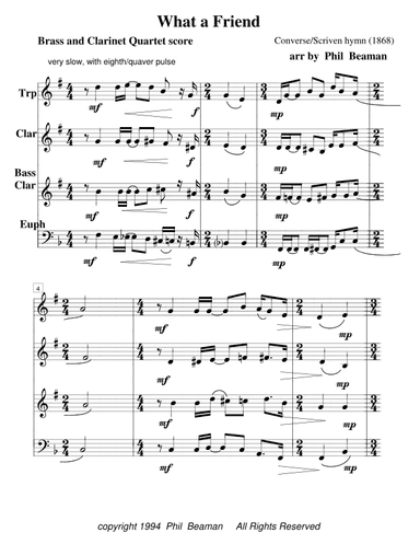 What a Friend-brass and clarinet quartet 2 (arr. Phil Beaman)
