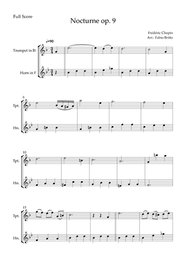 Nocturne Op.9 No. 2 (Frédéric Chopin) for Trumpet in Bb & Horn in F Duo (arr. Fabio Britto)