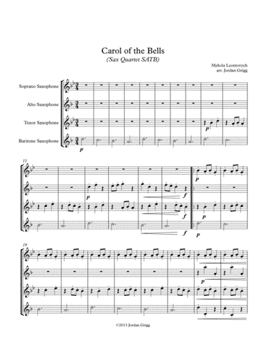 Carol of the Bells (Sax Quartet SATB) (arr. Jordan Grigg)