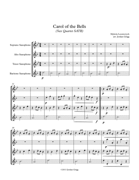 Carol of the Bells (Sax Quartet SATB) (arr. Jordan Grigg)