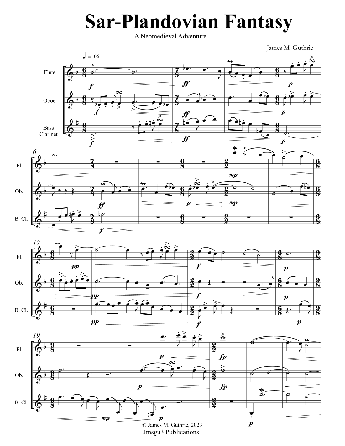 Guthrie: Sar-Plandovian Fantasy - A Neomedieval Adventure for Woodwind Trio