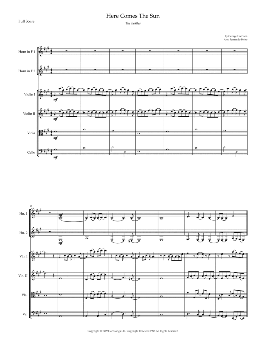 Here Comes The Sun (arr. Fernando Britto)