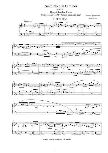 Bach - English Suite No.6 in D minor BWV 811 for Harpsichord (or Piano) (arr. Santino Cara)