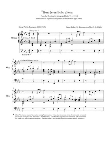 Telemann Echo for organ, transcribed from an orchestral overture. (arr. Robert M. Thompson, A.Mus.D.)