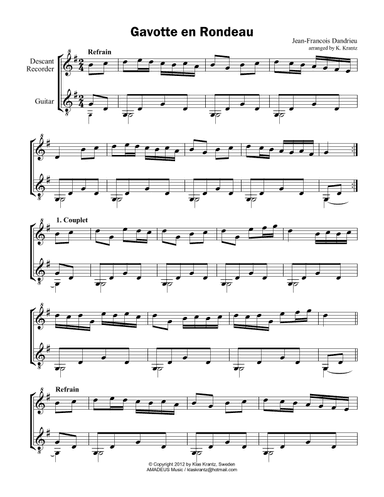 Gavotte en rondeau for descant recorder (fl, vln) and guitar (arr. K. Krantz)