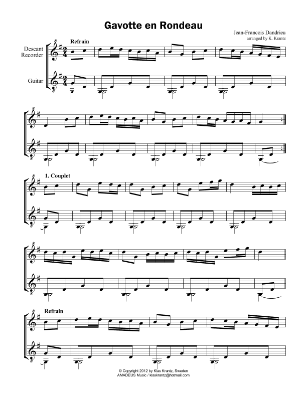 Gavotte en rondeau for descant recorder (fl, vln) and guitar (arr. K. Krantz)