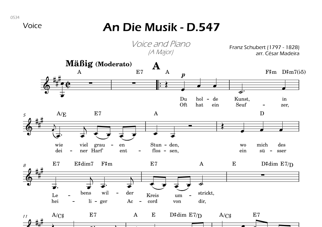 An Die Musik - Lead Sheet - A Major (arr. César Madeira)