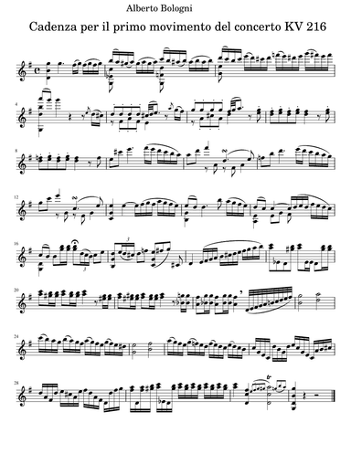 Cadenzas for Mozart's Violin Concerto KV 216