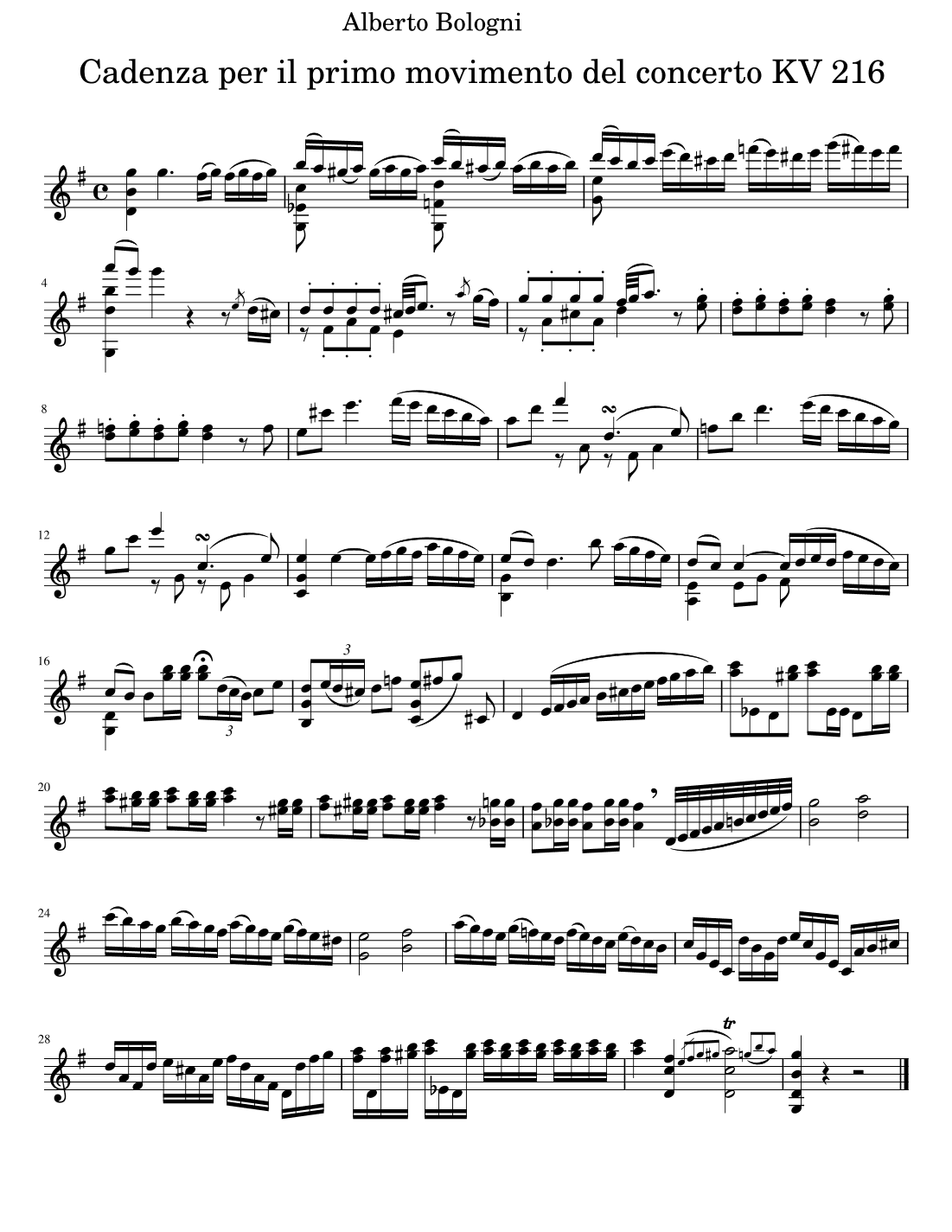 Cadenzas for Mozart's Violin Concerto KV 216