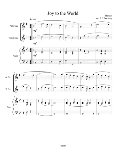 Joy to the World (alto and tenor sax duet) with optional piano accompaniment (arr. B C Dockery)