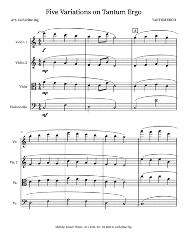 Five Variations on Tantum Ergo - String Quartet (arr. Catherine Ing)
