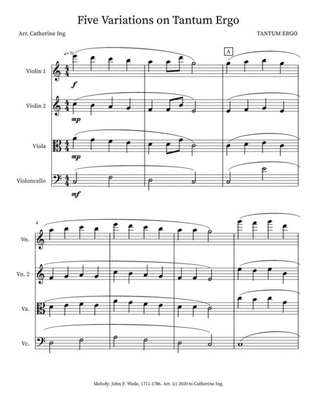 Five Variations on Tantum Ergo - String Quartet (arr. Catherine Ing)