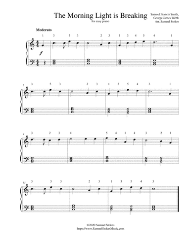 The Morning Light is Breaking - for easy piano (arr. Samuel Stokes)