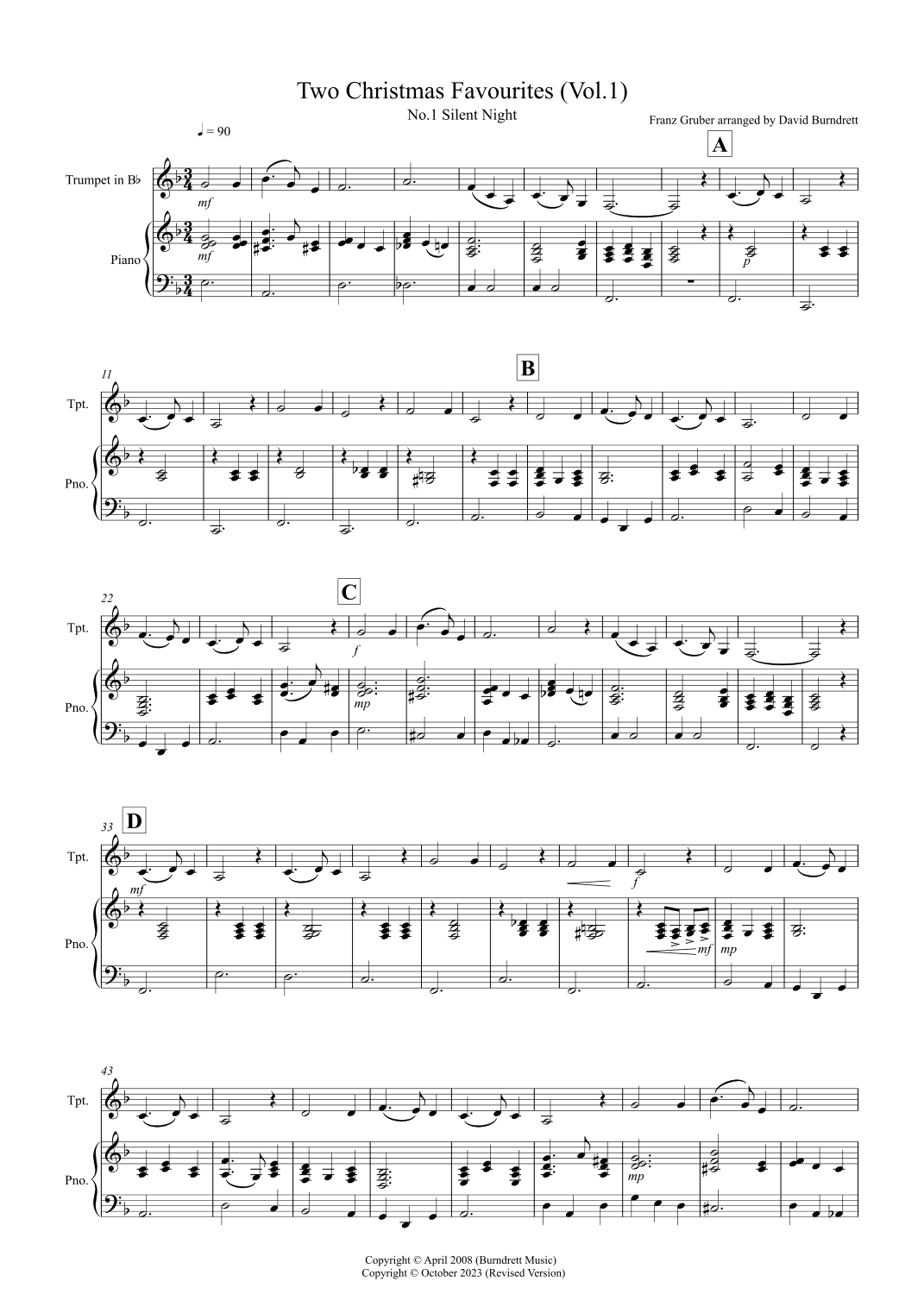 2 Christmas Favourites for Trumpet and Piano (volume one) (arr. David Burndrett)