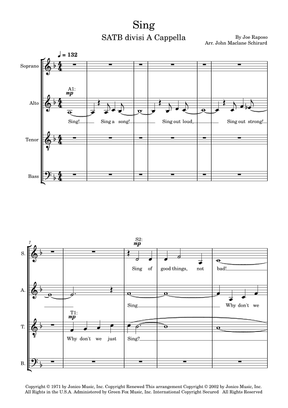 Sing (arr. John Maclane Schirard)