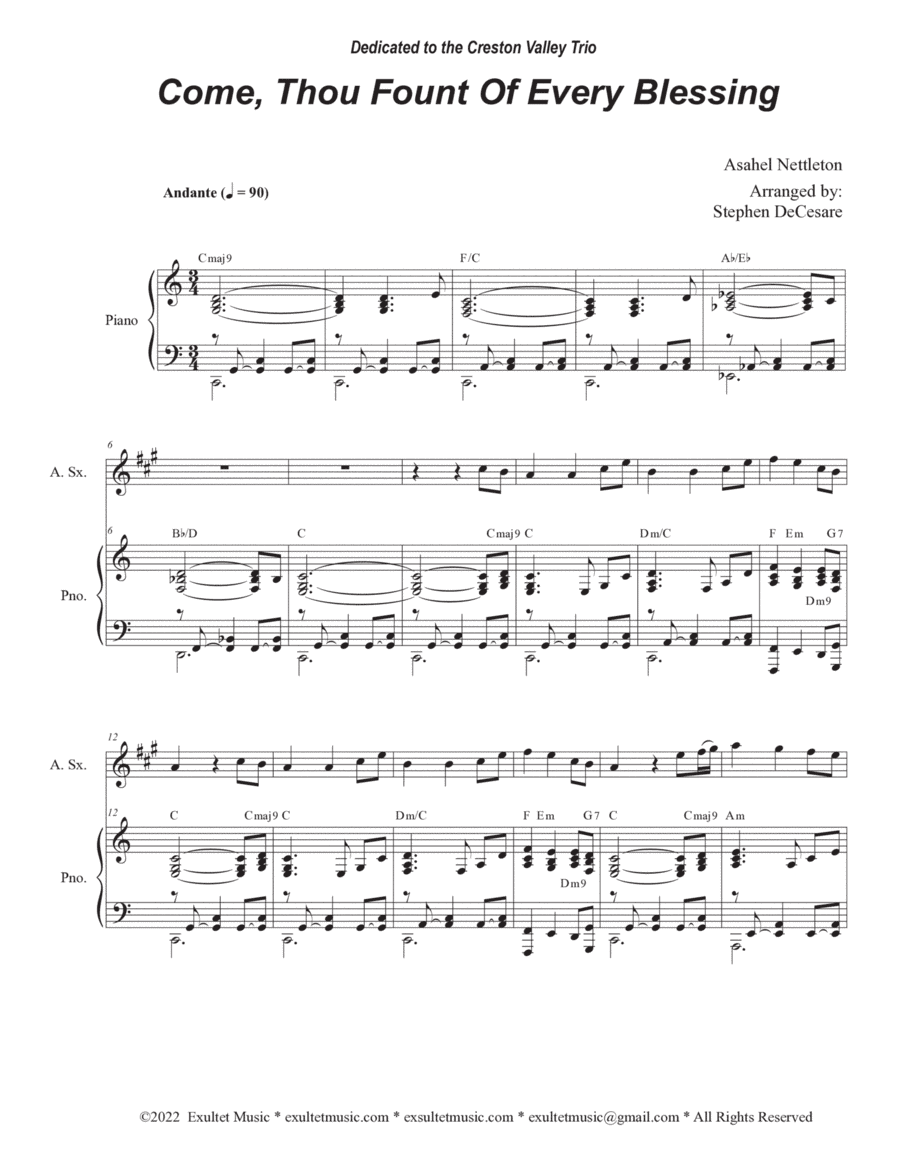 Come, Thou Fount Of Every Blessing (Alto Saxophone and Piano) (arr. Stephen DeCesare)