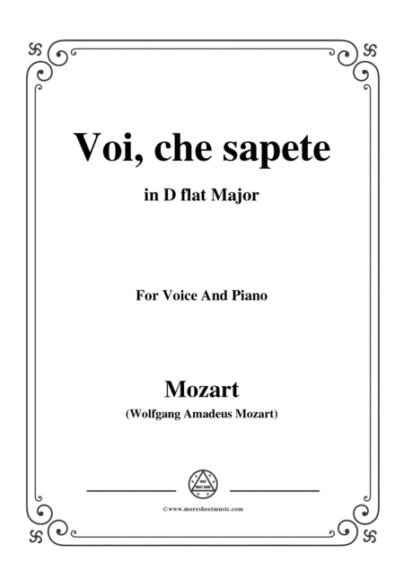 Mozart-Voi,che sapete,in D flat Major,for Voice and Piano (arr. MSM)