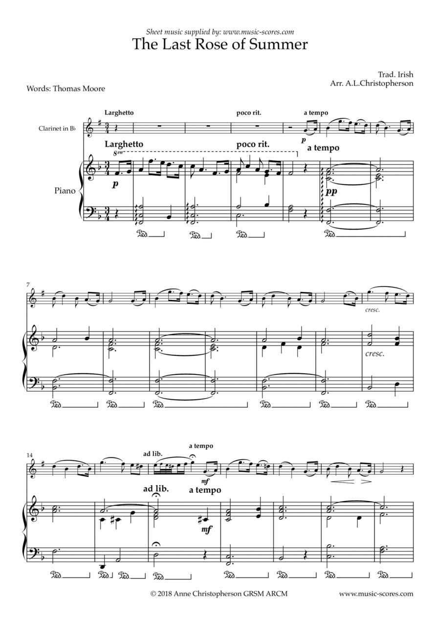 The Last Rose of Summer - Clarinet and Piano (arr. Anne L Christopherson GRSM ARCM)