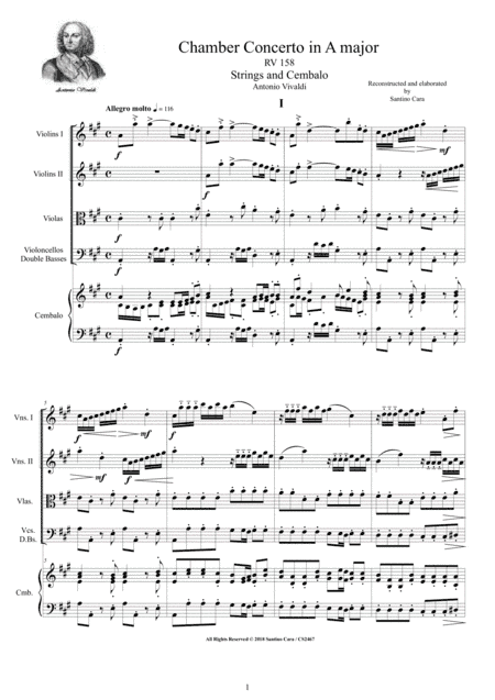 Vivaldi - Chamber Concerto in A major Rv 158 for Strings and Cembalo (arr. Santino Cara)