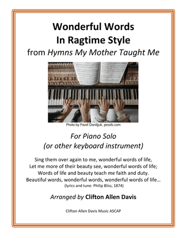 Wonderful Words in Ragtime Style (for solo piano, arranged by Clifton Davis, ASCAP) (arr. Clifton Davis, ASCAP)