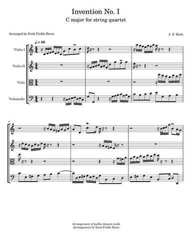 Bach Invention No. 1 for String quartet (arr. Scott Fields Davis)