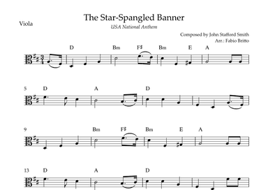 The Star Spangled Banner (USA National Anthem) for Viola Solo with Chords (D Major) (arr. Fabio Britto)