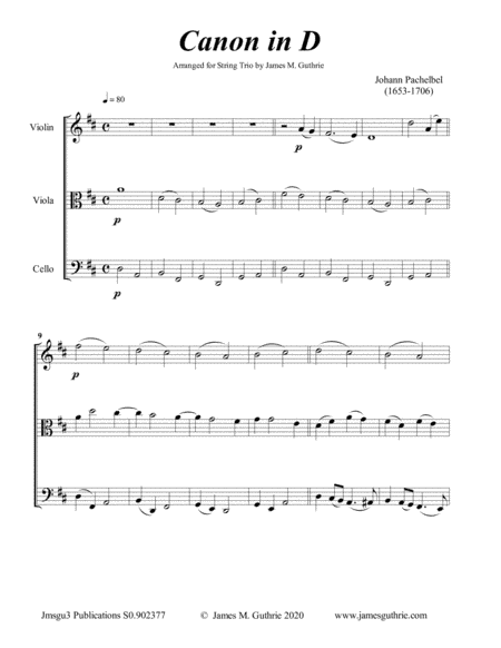 Pachelbel: Canon in D for String Trio (arr. James M. Guthrie)