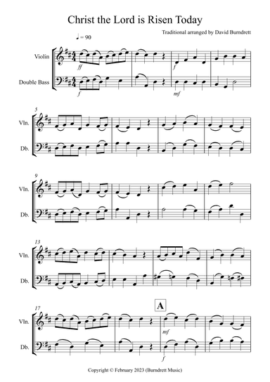 Christ the Lord is Risen Today for Violin and Double Bass Duet (arr. David Burndrett)