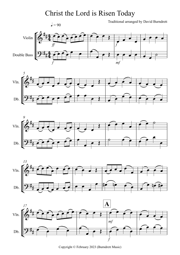 Christ the Lord is Risen Today for Violin and Double Bass Duet (arr. David Burndrett)