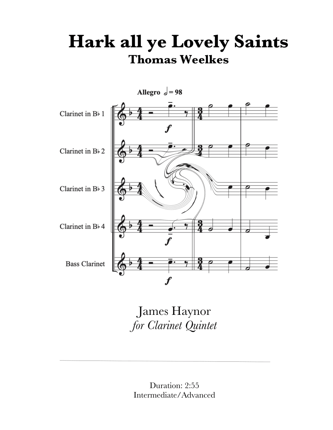 Hark all ye Lovely Saints for Clarinet Quintet (arr. James Haynor)