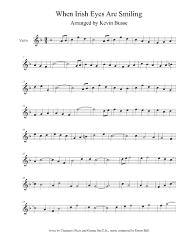 When Irish Eyes Are Smiling (Easy key of C) - Violin (arr. Kevin Busse)