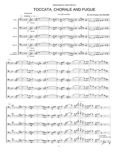 Toccata, Chorale and Fugue - A Cello Ensemble, Op.39 [1986] - Dedicated to Prof.Parisot