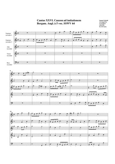 Canzon ad imitationem Bergam. Angl. (Bergamasca) SSWV 64 (arrangement for 5 recorders) (arr. Gil Garty)