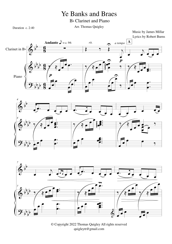Ye Banks and Braes (arr. Thomas Quigley)