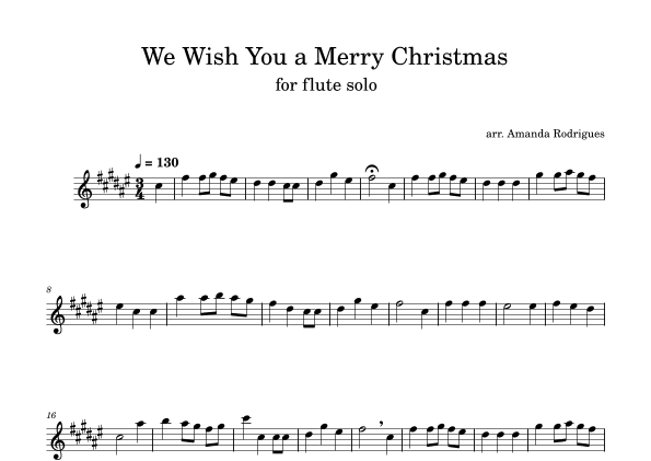 We Wish You a Merry Christmas in F# Major for Easy Flute Solo (arr. Amanda Rodrigues)