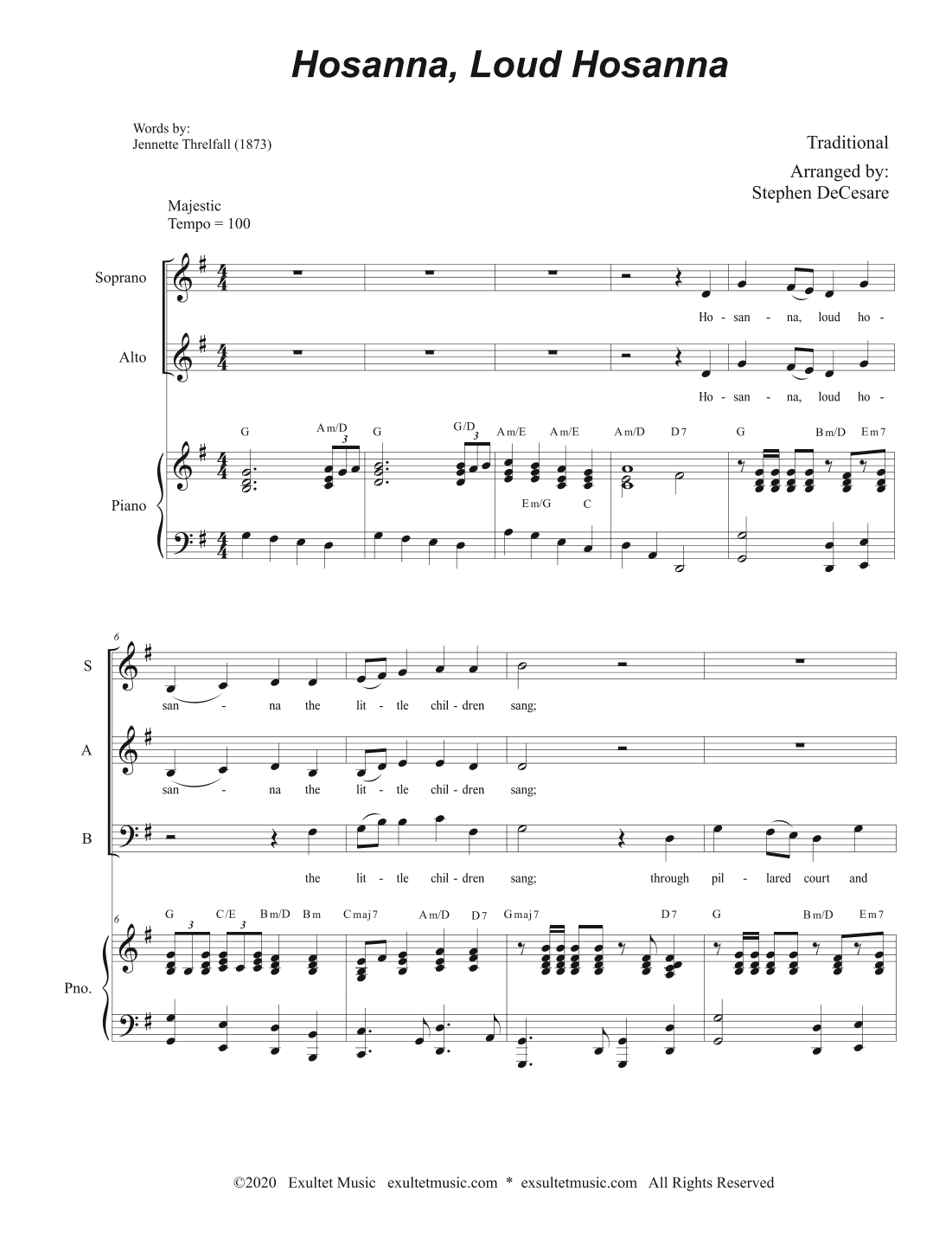 Hosanna, Loud Hosanna (Vocal Trio (SAB) - Piano accompaniment) (arr. Stephen DeCesare)