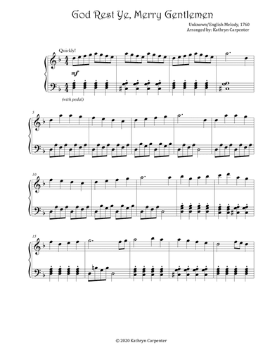 God Rest Ye, Merry Gentlemen (Intermediate Piano) (arr. Kathryn Carpenter)