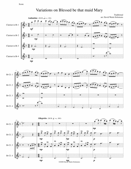 Variations on Blessed be that maid Mary for 4 clarinets (arr. David Warin Solomons)